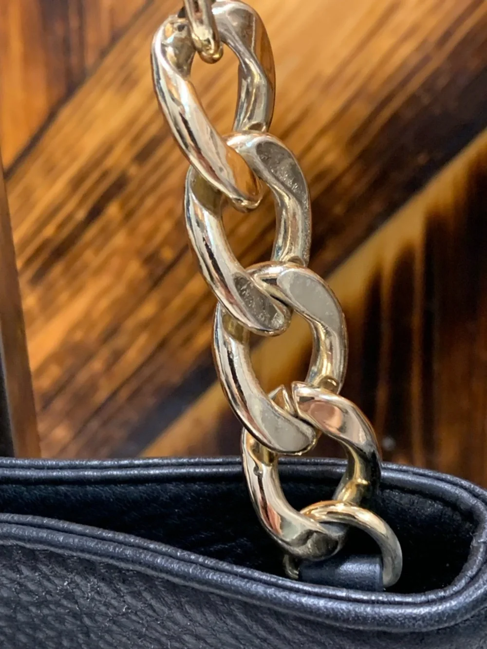 Michael Kors Black Leather Shoulder Bag with Gold Plate Accent - Picture 5 of 11